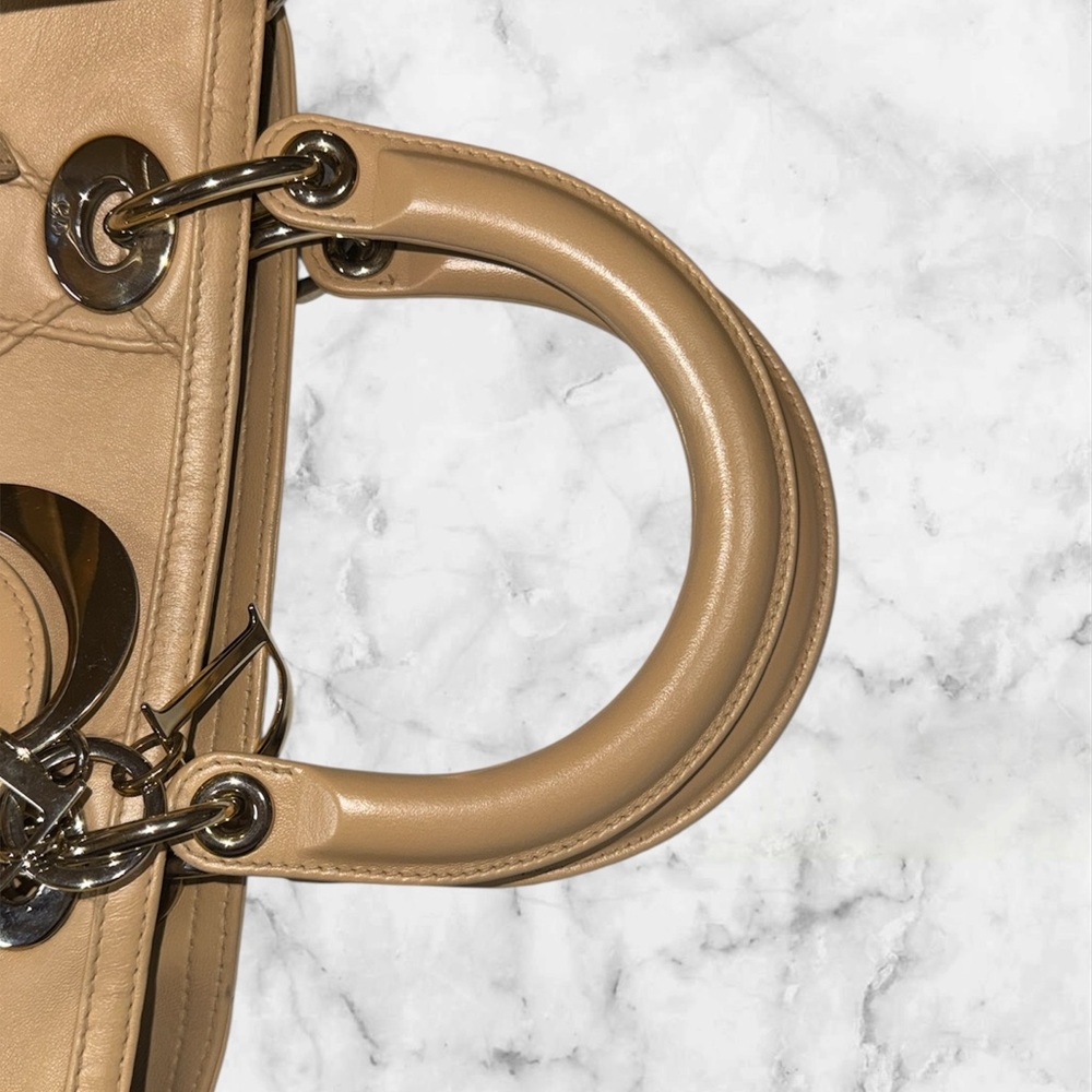 CHRISTIAN DIOR Beige Cannage Quilted Lambskin Leather Granville Polochon Bag - Picture 12 of 16